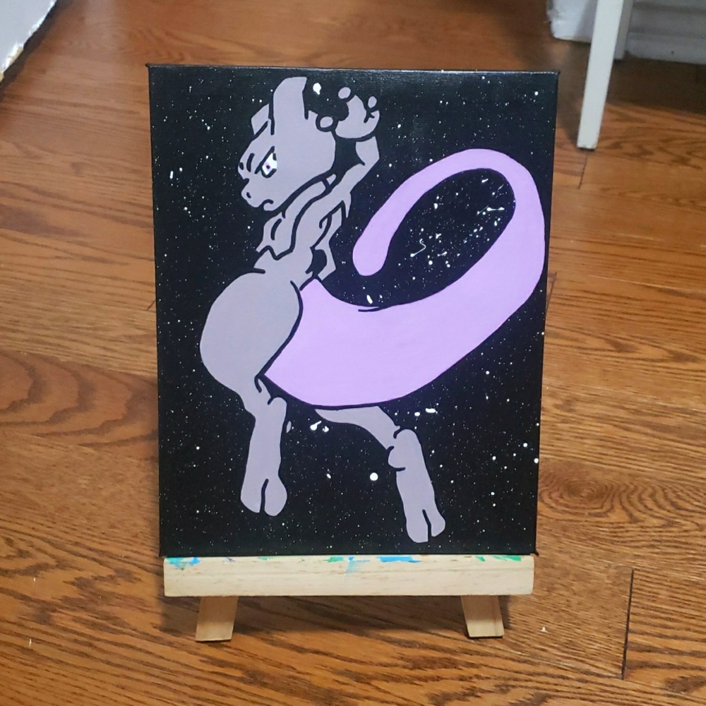Handpainted Mewtwo Pokemon Inspired Canvas Art